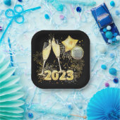 Gold Glitzer Black 2023 Silvester Party Pappteller (Party)