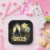 Gold Glitzer Black 2023 Silvester Party Pappteller (Party)