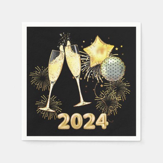 Gold Glitzer Black 2024 Silvester Party Serviette (Vorderseite)