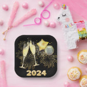 Gold Glitzer Black 202 New Year's Eve Party Pappteller (Party)