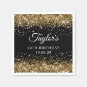 Gold Glitzer Black 40. Geburtstag Serviette (Vorderseite)