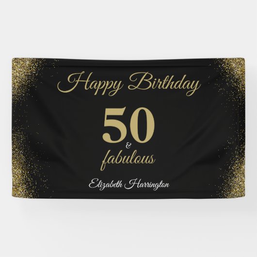 Gold Glitzer Black 50 und fabelhaft Geburtstag Banner (Horizontal)