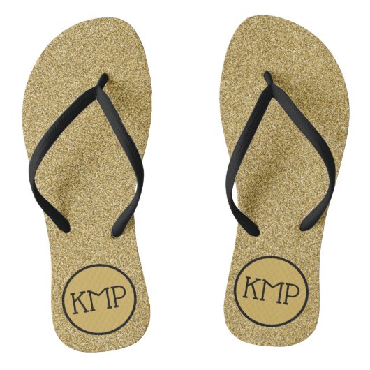 Gold Glitzer Black and Gold Monogram Badesandalen (Fußbett)