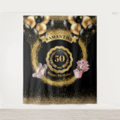 Gold Glitzer Black Balloons 50. Geburtstag Hinterg Wandteppich (Vorderseite)