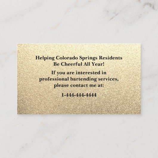 Gold Glitzer & Black Barkeeper Event Business Card Visitenkarte (Rückseite)
