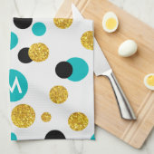 Gold Glitzer, Black & Blue Circles-Muster Geschirrtuch (Viertel Falte)