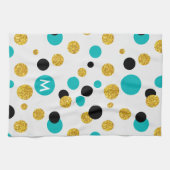 Gold Glitzer, Black & Blue Circles-Muster Geschirrtuch (Horizontal)