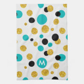 Gold Glitzer, Black & Blue Circles-Muster Geschirrtuch (Vertikal)