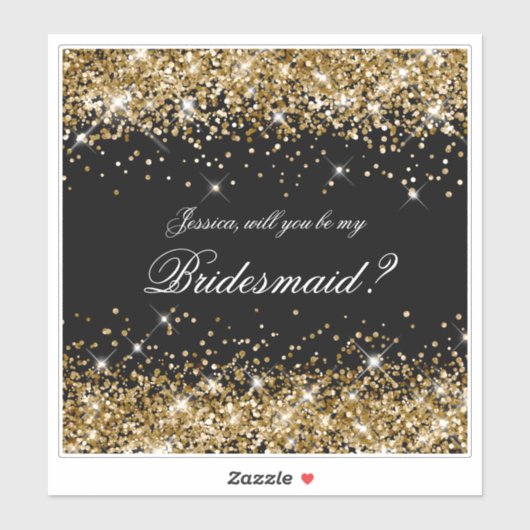 Gold Glitzer Black Bridesmaid Vorschlag Geschenkbo Aufkleber (Blatt)
