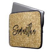 Gold Glitzer Black Brush Script Laptopschutzhülle (Vorderseite Links)