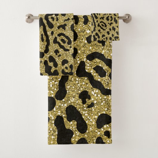 Gold Glitzer Black Cheetah Leopard Animal Print Badhandtuch Set (Insitu)