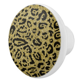 Gold Glitzer Black Cheetah Leopard Animal Print Keramikknauf