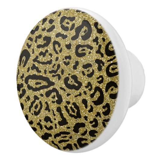 Gold Glitzer Black Cheetah Leopard Animal Print Keramikknauf (Rechts)