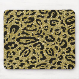 Gold Glitzer Black Cheetah Leopard Animal Print Mousepad