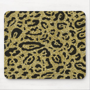 Gold Glitzer Black Cheetah Leopard Animal Print Mousepad