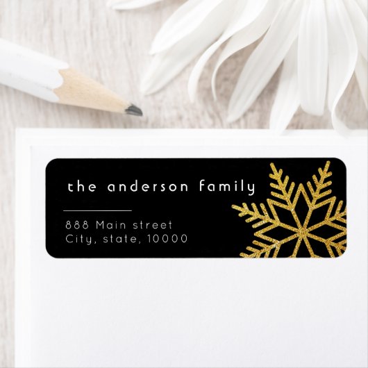 Gold Glitzer Black Christmas Return Address Label (Insitu)