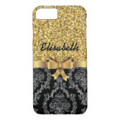 GOLD GLITZER BLACK DAMASK GOLDEN BOW MONOGRAMM Case-Mate iPhone HÜLLE (Rückseite)