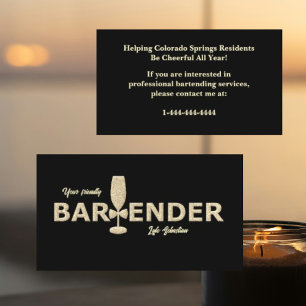 Gold Glitzer & Black Event Barkeeper Business Card Visitenkarte
