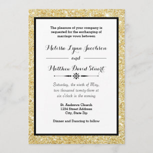 Gold Glitzer & Black Frame - Einladung zum Hochzei