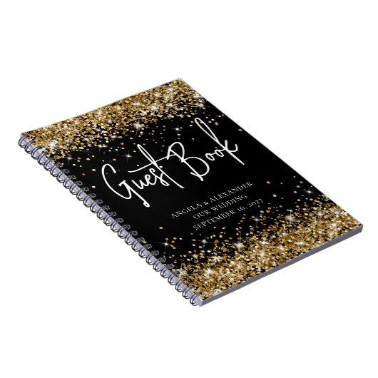 Gold Glitzer Black Glam Wedding Gästebuch Notizblock (Rechte Seite)