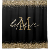 Gold Glitzer Black Glauve Script Monogram Duschvorhang (Vorderseite)