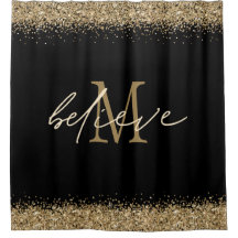 Gold Glitzer Black Glauve Script Monogram