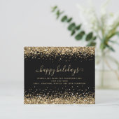 Gold Glitzer Black Happy Holidays Card (Stehend Vorderseite)