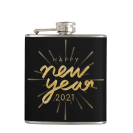 Gold Glitzer Black Happy New Year 2021 Flask Flachmann