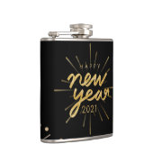 Gold Glitzer Black Happy New Year 2021 Flask Flachmann (Rechts)