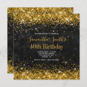 Gold Glitzer Black Leather 40. Geburtstag Einladung (Vorne/Hinten)