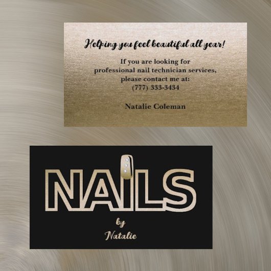 Gold Glitzer Black Nail Techniker Business Card Visitenkarte