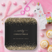Gold Glitzer Black Name Frohe Weihnachten Pappteller (Party)