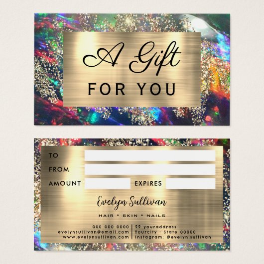 Gold Glitzer Black-Opal-Geschenkkarte (Vorne & Hinten)