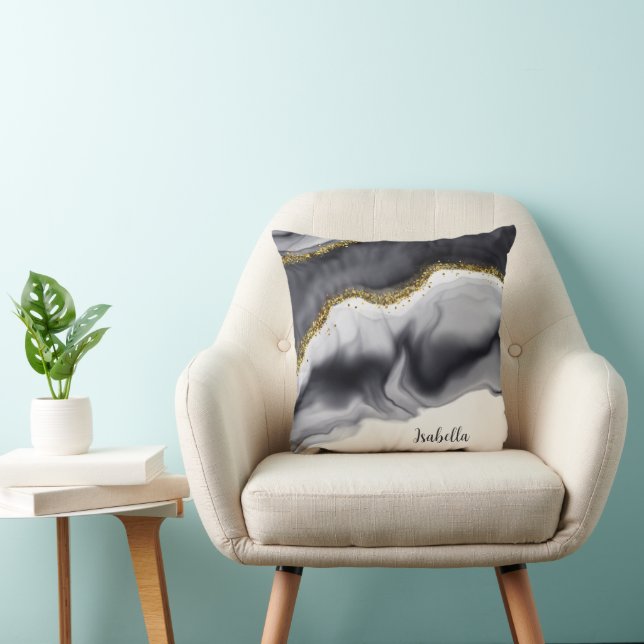 Gold Glitzer Black Personalize Kissen (Stuhl )