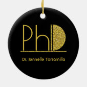 Gold Glitzer Black PhD Abschluss Keramik Ornament (Hinten)