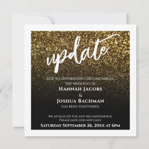 Gold Glitzer & Black Postponed Wedding Update Card Einladung