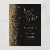 Gold Glitzer Black QR-Code Save the Date Ankündigungspostkarte (Vorderseite)