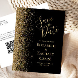 Gold Glitzer Black QR-Code Save the Date Ankündigungspostkarte