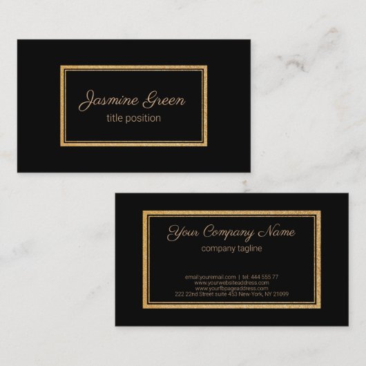 Gold Glitzer Black Rectangle Visitenkarte (Vorne/Hinten)