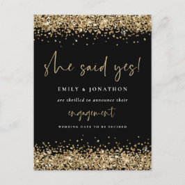 Gold Glitzer Black She Said Yes Verlobung Postkarte