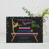 Gold Glitzer Black Sparkle Gymnastik Geburtstag Einladung (Stehend Vorderseite)