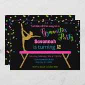 Gold Glitzer Black Sparkle Gymnastik Geburtstag Einladung (Vorne/Hinten)