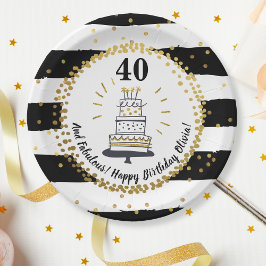 Gold Glitzer Black Stripes jeden Alters glücklich Pappteller