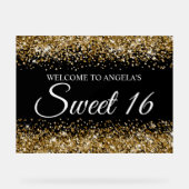 Gold Glitzer Black Sweet 16 Acrylschild (Vorderseite)