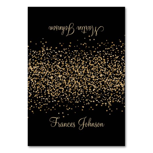 Gold Glitzer Black Two Name Platzkarten Tischnummer (Vorderseite)
