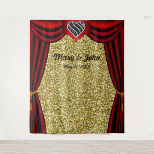 Gold Glitzer Black & White Heart Red Vorhang Wandteppich