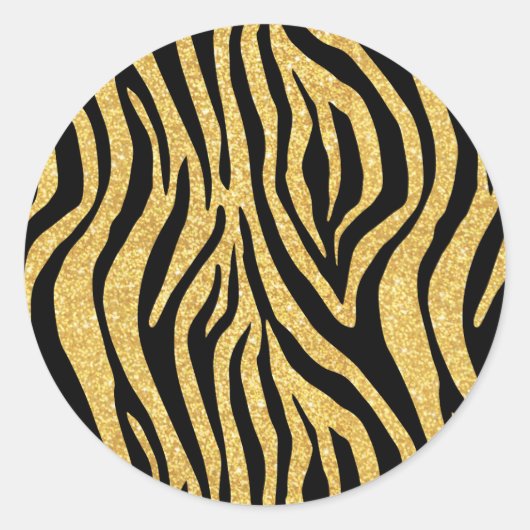 Gold Glitzer Black Zebra Stripes Animal Print Runder Aufkleber (Vorderseite)