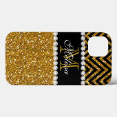 Gold Glitzer Black Zickzack Mit Monogramm Case-Mate iPhone Hülle (Rückseite (Horizontal))