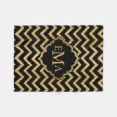 Gold Glitzer Black Zickzack Zigzag Muster Monogram Fleecedecke (Vorderseite (Horizontal))