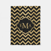 Gold Glitzer Black Zickzack Zigzag Muster Monogram Fleecedecke (Vorderseite)